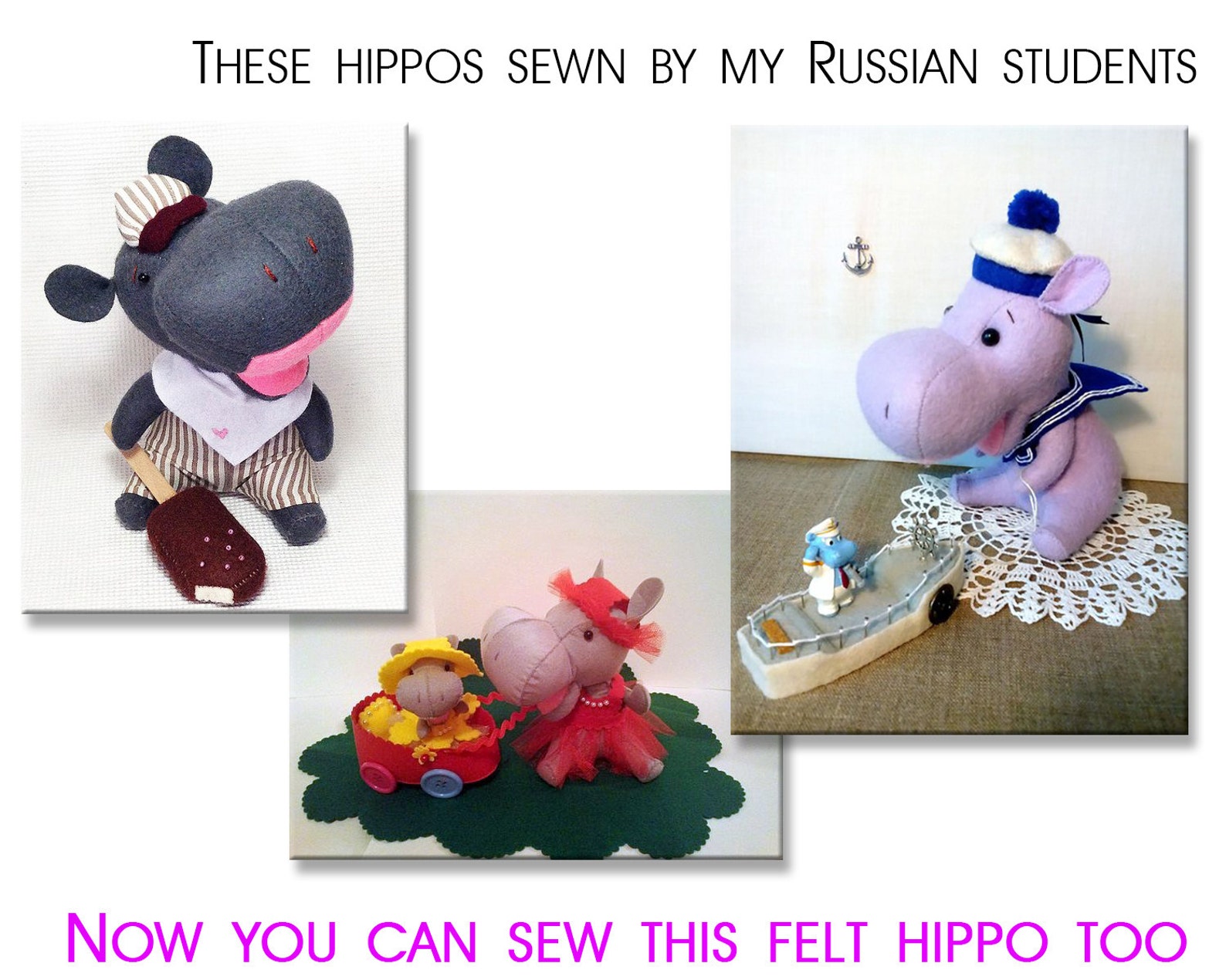 Felt hippo pattern hippo sewing pattern stuffed hippopotamus Etsy