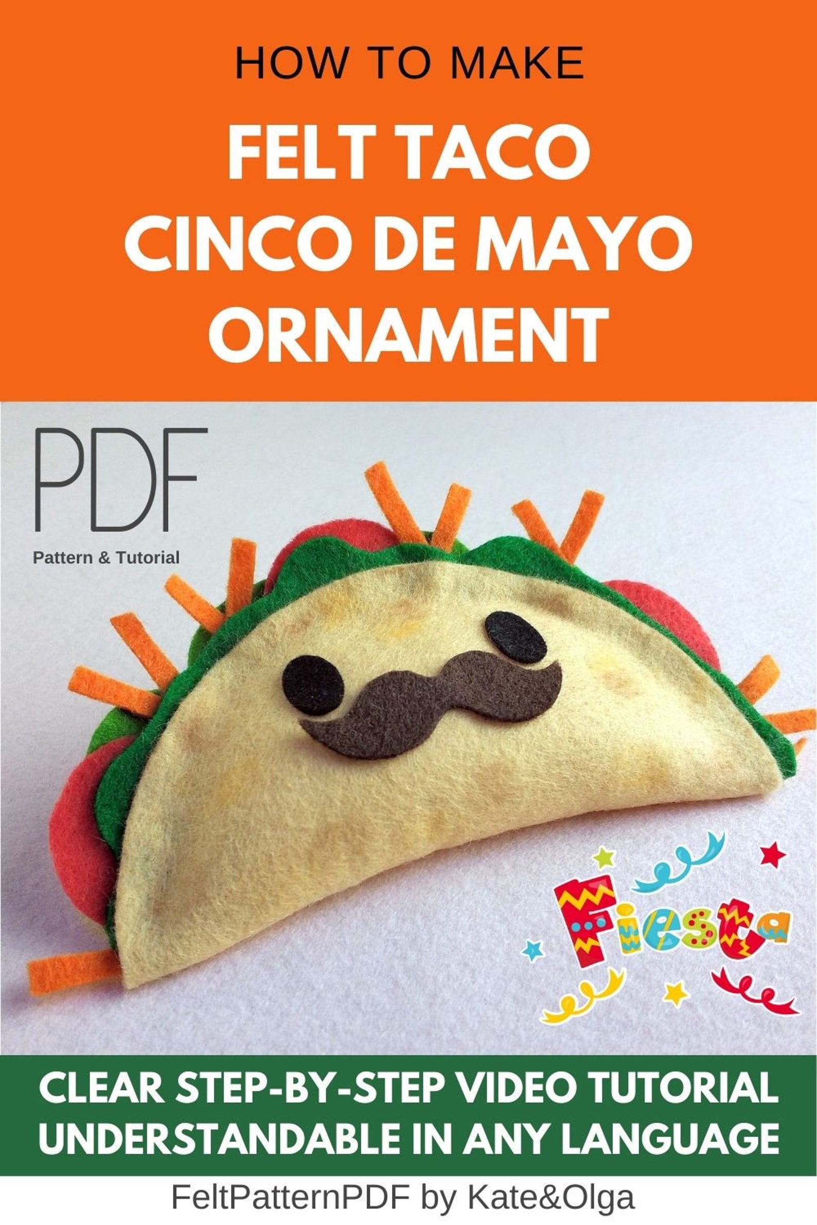Felt Taco PDF Pattern Cinco De Mayo Ornament No sew Tutorial Etsy