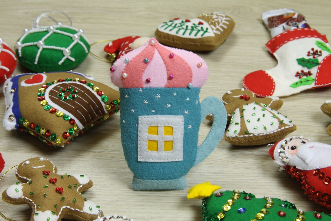 Felt coffee cup Christmas ornament pattern cute tea cup felt Etsy