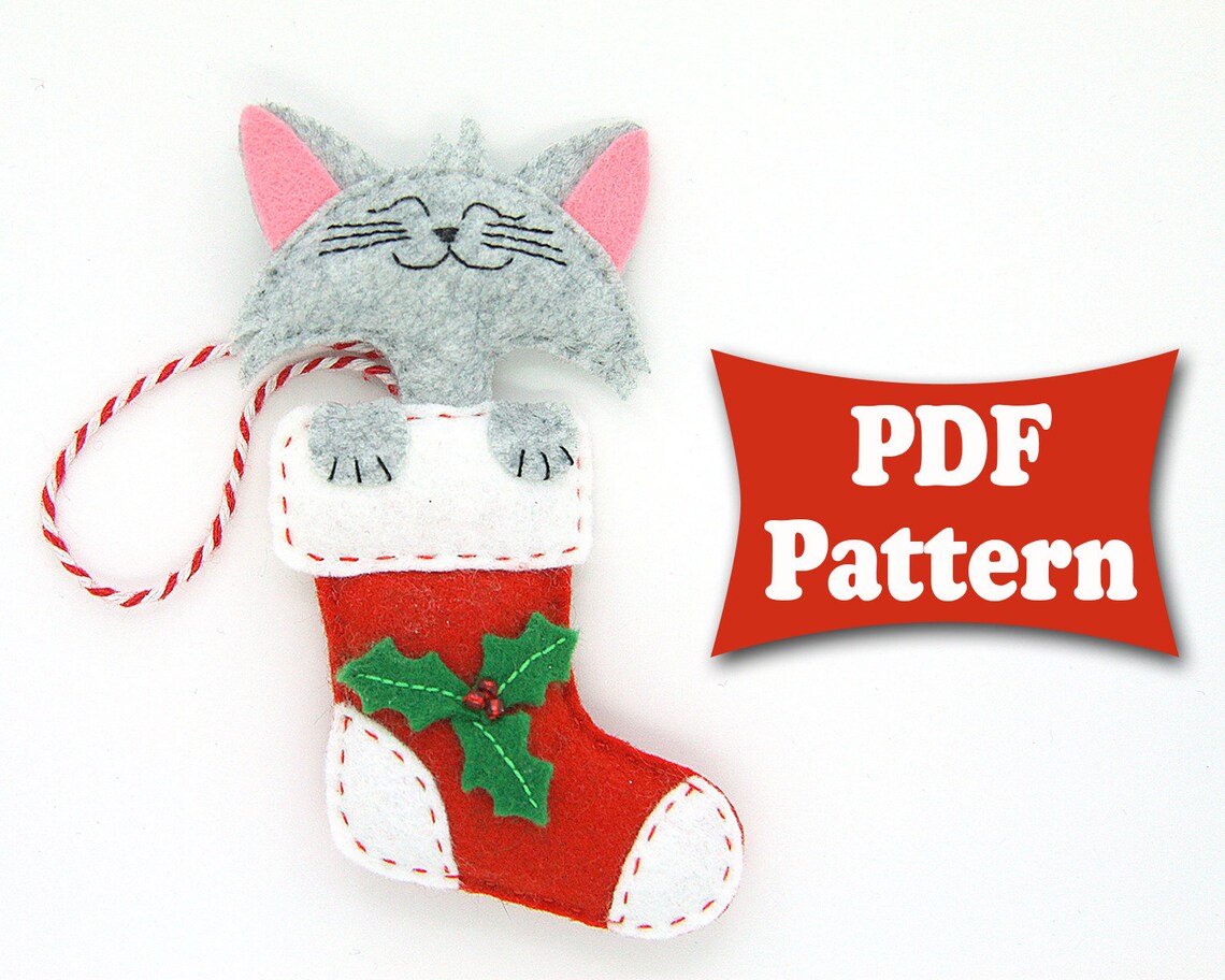 Cat in stocking Christmas ornaments felt pattern cute felt Etsy