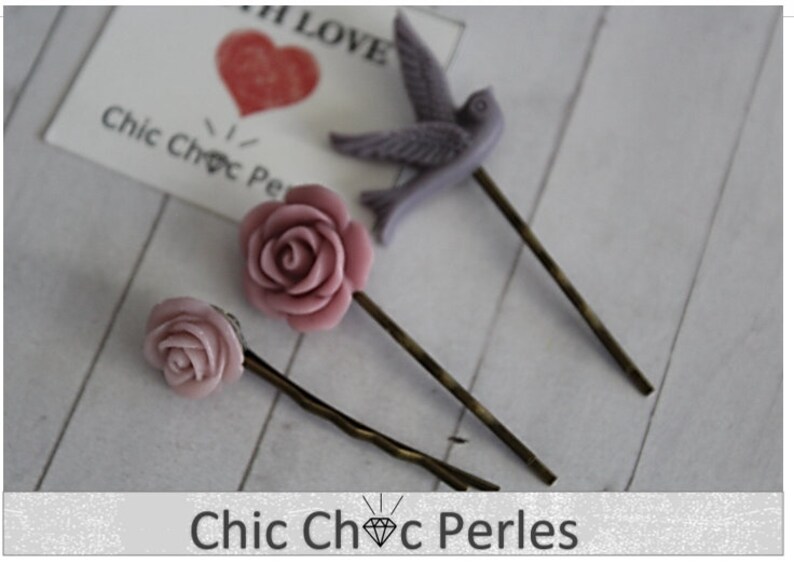 Set of 3 Bobby Pins Bridesmaid Pins Bridal Victorian Purple Purple Light Purple Flower Pin Brid Pin KIT20