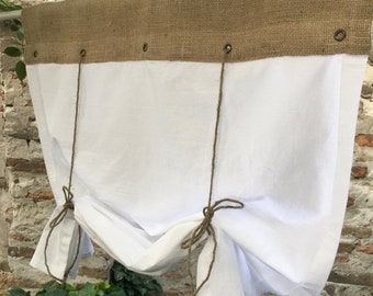 Tende in iuta di cotone bianco o grezzo, tende a mantovane, tende da caffè in stile country chic, rustiche, in iuta, dimensioni personalizzate