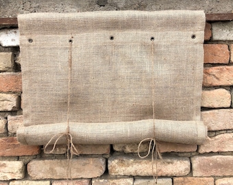 Natural Burlap Curtain with Grommets Farmhouse Window Blinds Roll Up Curtain Country Chic Cottage Primitive Rustic Jute Tie Up Curtain