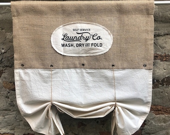 Laundry Valance Tie Up Farmhouse Window Curtains Country Chic Rustic Burlap Cafe Curtain Roll Up Shade Housewarming Laundry Room Decor