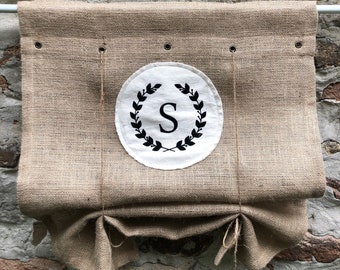 Natural Burlap Tie Up Curtain with Grommets Monogram Farmhouse Window Blinds Roll Up Simple Curtains Country Style Primitive Rustic Panel