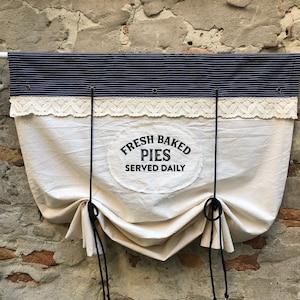 Kitchen Valance White/Natural Roll Up Curtains Modern Farmhouse Cotton Lace Valance Tie Up Country Chic Cottage Tier Cafe Curtain