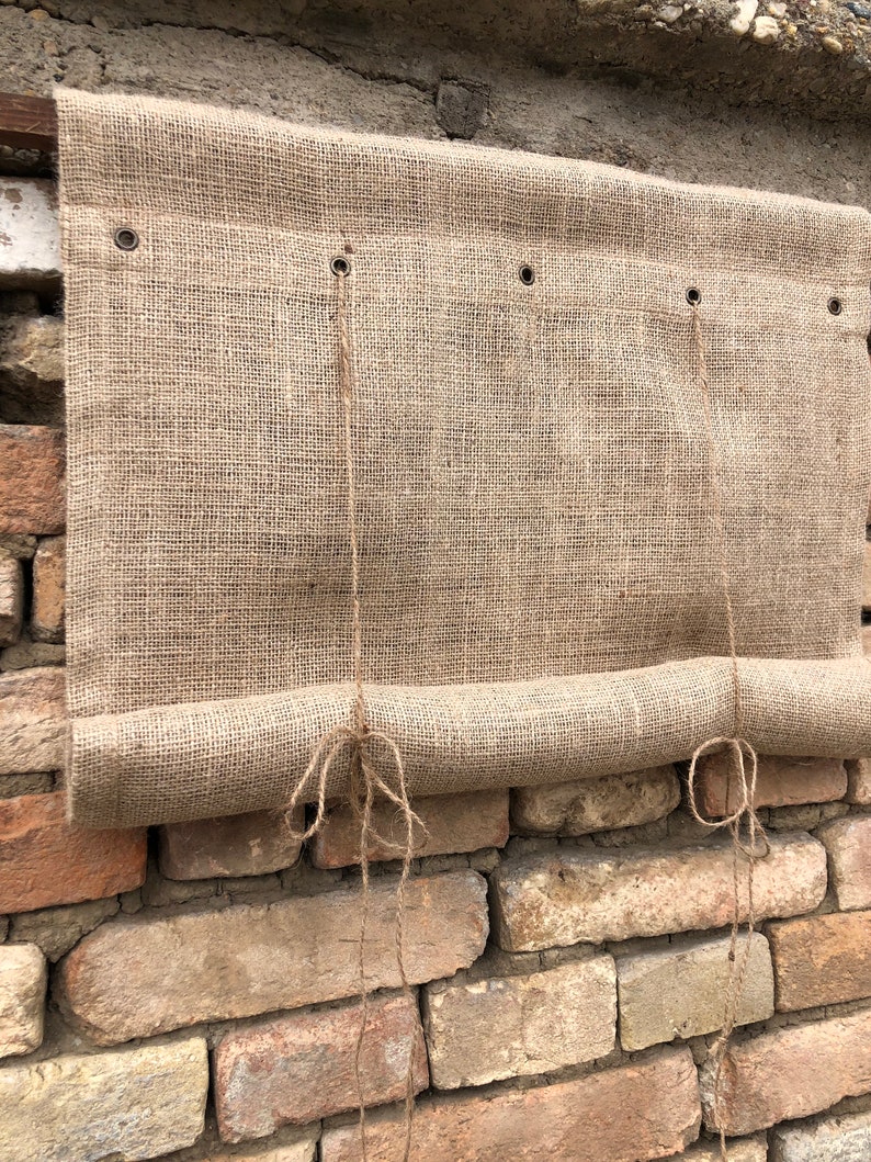 Rideau en toile de jute naturelle avec œillets Stores de fenêtre de ferme Rideau enroulable Country Chic Cottage Primitive Rustic Jute Tie Up Curtain image 2