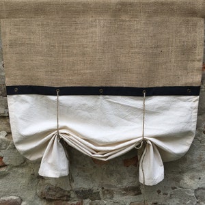 Farmhouse Burlap Black Stripe Curtain Kitchen Tie Up Valance Country Chic Cottage Primitive Rustic Cafe Curtain Custom Size Boho Curtains