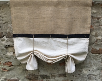Tenda da cucina con balza in tela di iuta nera, stile fattoria, stile country chic, stile cottage, stile primitivo, stile rustico, stile caffè, dimensioni personalizzate, stile boho