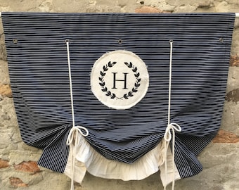 Cortina monogramada negra con diseño de tictac, moderna, estilo rústico, estilo bohemio, para cocina, con lazos, estilo rústico, con rayas negras, para cafetería