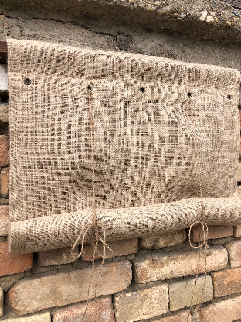 Rideau en toile de jute naturelle avec œillets Stores de fenêtre de ferme Rideau enroulable Country Chic Cottage Primitive Rustic Jute Tie Up Curtain image 4