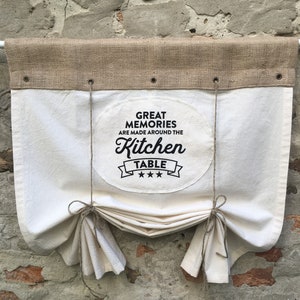 Kitchen Curtains Burlap Farmhouse Tie Up Valance Bohemian Kitchen Curtain Window  Country Chic Cottage Primitive Rustic Jute Printed Curtain