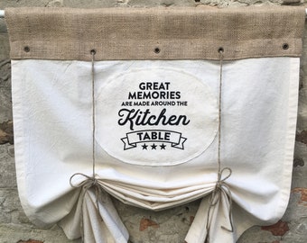 Kitchen Curtains Burlap Farmhouse Tie Up Valance Bohemian Kitchen Curtain Window  Country Chic Cottage Primitive Rustic Jute Printed Curtain