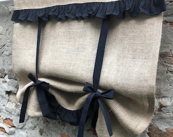 FOR SANDRA Jute Gordijn Volant Boerderij Keuken Gordijn Land Chic Cottage Primitieve Rustieke Jute Cafe Gordijn Oprollen Schaduw