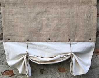 Tende rustiche in iuta naturale da fattoria, mantovana da cucina, stile country, cottage, tenda da caffè primitiva, tende avvolgibili su misura