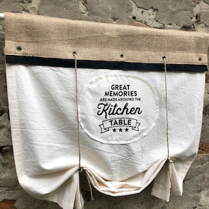 Rideaux de cuisine de style campagnard en toile de jute à nouer cantonnière, rideau de cuisine bohème pour fenêtre, rideau imprimé en jute rustique primitif cottage rustique