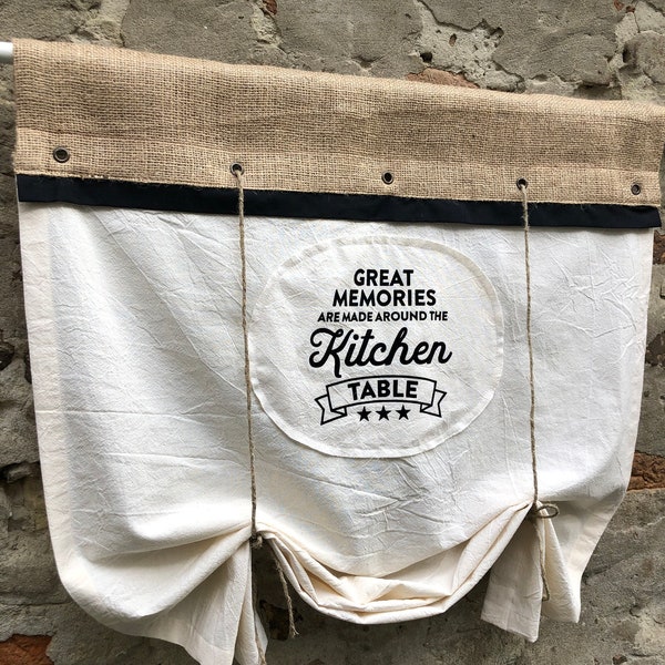 Farmhouse Kitchen Curtains Burlap Tie Up Valance Bohemian Kitchen Curtain Window  Country Chic Cottage Primitive Rustic Jute Printed Curtain