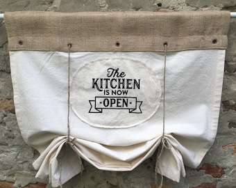 Tende da cucina rustiche in iuta, mantovana da fattoria, tenda da cucina boho, tenda da finestra country chic, tenda rustica in iuta primitiva, boho