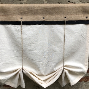 Rideaux en toile de jute cantonnière à rayures noires, rideau de cuisine campagnard, rideau de café en jute rustique, cottage chic et enrouleur