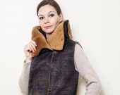 Fake fur vest, winter jacket, long vest, vest with high collar, vest with closure, vintage look, camel color,Fall