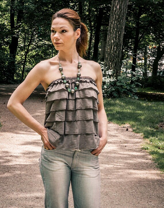 Grüne Sommer Top, Rock, Vicky mit Rüschen in Khaki, Sommerrock, Festivalrock, Sommer Top, Grüne Top