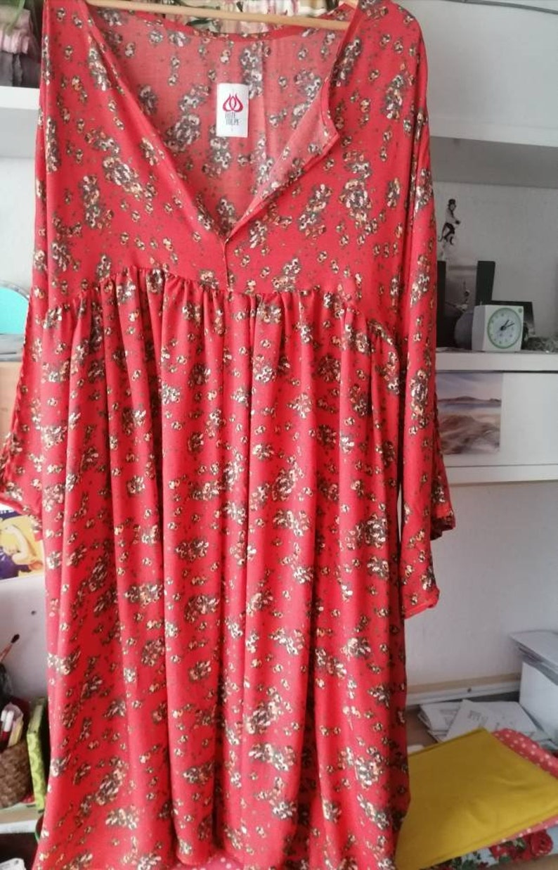 Boho dress, maxi summer dress, oversize dress, Dress kimono sleeves, maxi dress, Red, Floral dress, caftan, silk dress, Bohostyle Red