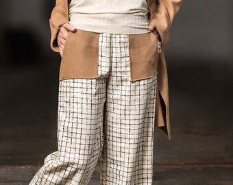 Wide Leg pants, Palazzo pants, wool,Pants, Winter pants Checked Pants, Wool warm Pants, Pants with large pockets, Modern Pants by Rote Tulpe