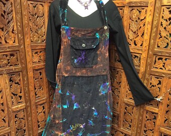 Incredible vintage 1960s MEDIEVAL RENAISSANCE Shimmering Velvet Maxi Dress Butterfly Motif Tie Dye Effect Bib Yoke Faerie Princess