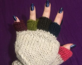 Chunky Bohemian Ethnic Knitted Fingerless Gloves With Convertible