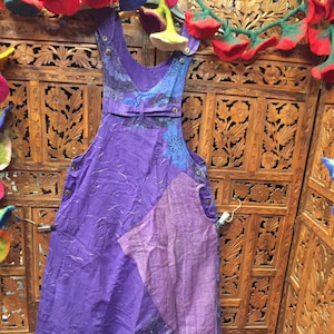 Uniseksowe, solidne, grube bawełniane spodnie haremowe, patchworkowe ogrodniczki/kombinezon/fioletowy, z nadrukiem mandali, funky, joga, plemienny, hipisowski, boho, abstrakcyjny