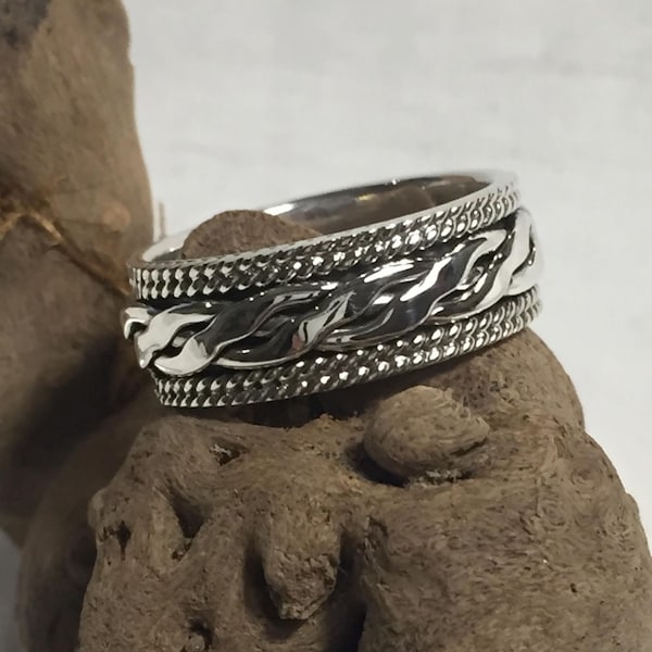 Sterling 925 silver spinner knot work band finger or thumb ring sizes G W X Z+2 Z+4 Z+5 unisex goth punk biker tribal Viking Wedding Ring