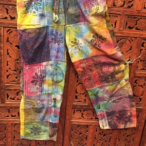 Pride All over patchwork new age print rainbow straight leg draw string waist trousers unisex pants hippy festival boho casual sizes S -XL