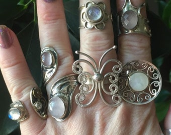 925 filigree sterling silver scrolled Butterfly thumb or Finger open ring fairy pixie butterfly hippy belly dance magical freedom Size O