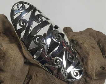 Sterling 925 silver spiral pattern filigree shield finger statement ring hippy bohemian goth punk tribal sizes M,O,Q,S,T 1/2, V