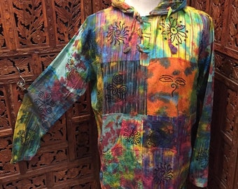 Paint splash Lightweight Wisdom Eyes Sun tribal print Hippie hooded top rainbow 70's Hippy patchwork unisex hoody boho festival S - XL