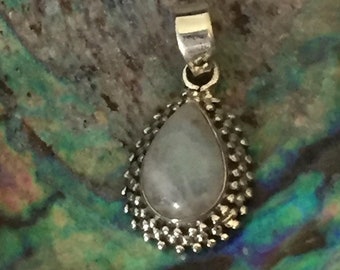 Pretty delicate Sterling 925 silver framed magical moonstone teardrop pendant symbolising eternal friendship love faith friendship fertility