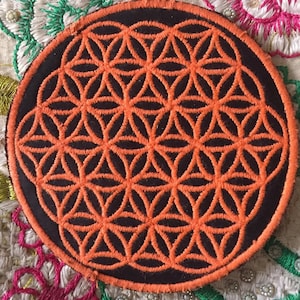 8cm fabric embroidered Sew on Patch - Sacred Geometry flower of life hippy bohemian customised clothing textiles 6 colour options to choose