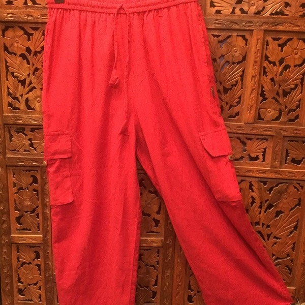 Lightweight cotton combat style travel pocket leg drawstring waist trousers unisex pants hippy hippie clothes festival all sizes and colours