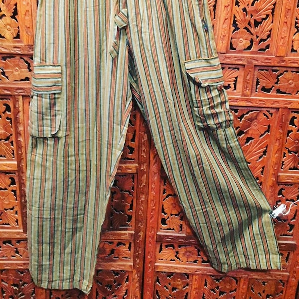 Bright lightweight nepalese combat style pocket leg draw string waist trousers unisex pants hippy festival boho sizes S - XXL all colours