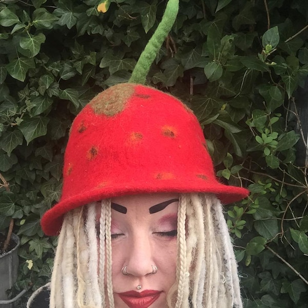 Pixie Goth Blumenfee magische Filz glückliche Früchte Hut unisex Erdbeere Fair Trade handgemacht einzigartige Hippy Boho Bühnenkleidung
