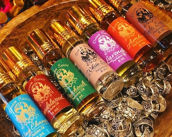Dream spirit natural roll on perfumed body oils Hippy Biker Patchouli Amber Sandalwood Agarwood Nag Champa Dragons blood Frangipani Vanilla