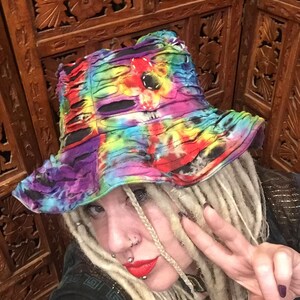 Fair trade fun tie dye floppy summer sun hat hippy cute bohemian festival unisex vibrant rainbow flower power image 5