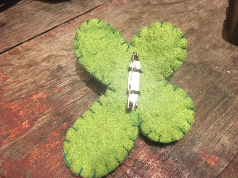 Handmade Felt Butterfly Pin Brooch in Green