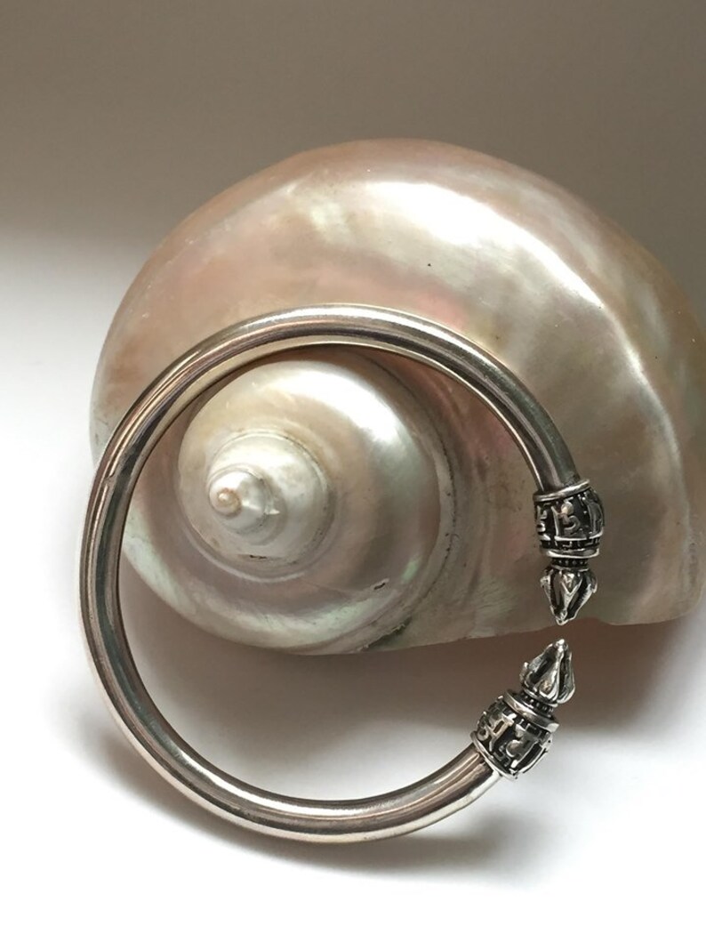 Unisex sterling silver torque cuff bangle in smooth polish finish with stunning temple tip end caps tribal bohemian health love /& abundance