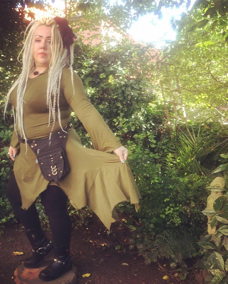 Raggod Robe Green Witch Pixie Dress: Ragged Hem Jersey Robe, Gothic Fairy Costume ...