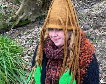 Handmade Felt Tree of Life Spirit Leaf Vine Forest Imp Woodland Fae Hat Green man Magic Pagan Headwear Festival Cosplay Fantasy Renaissance
