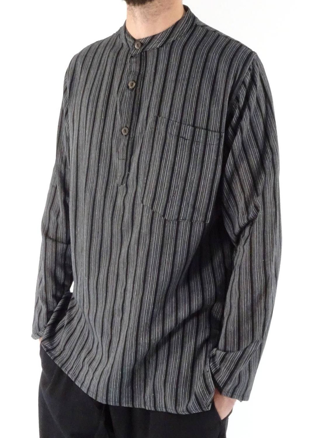トップス The CLASIK COLLARLESS SHIRT STRIPE 46 il_1080xN.4779478425_5lcq.jpg