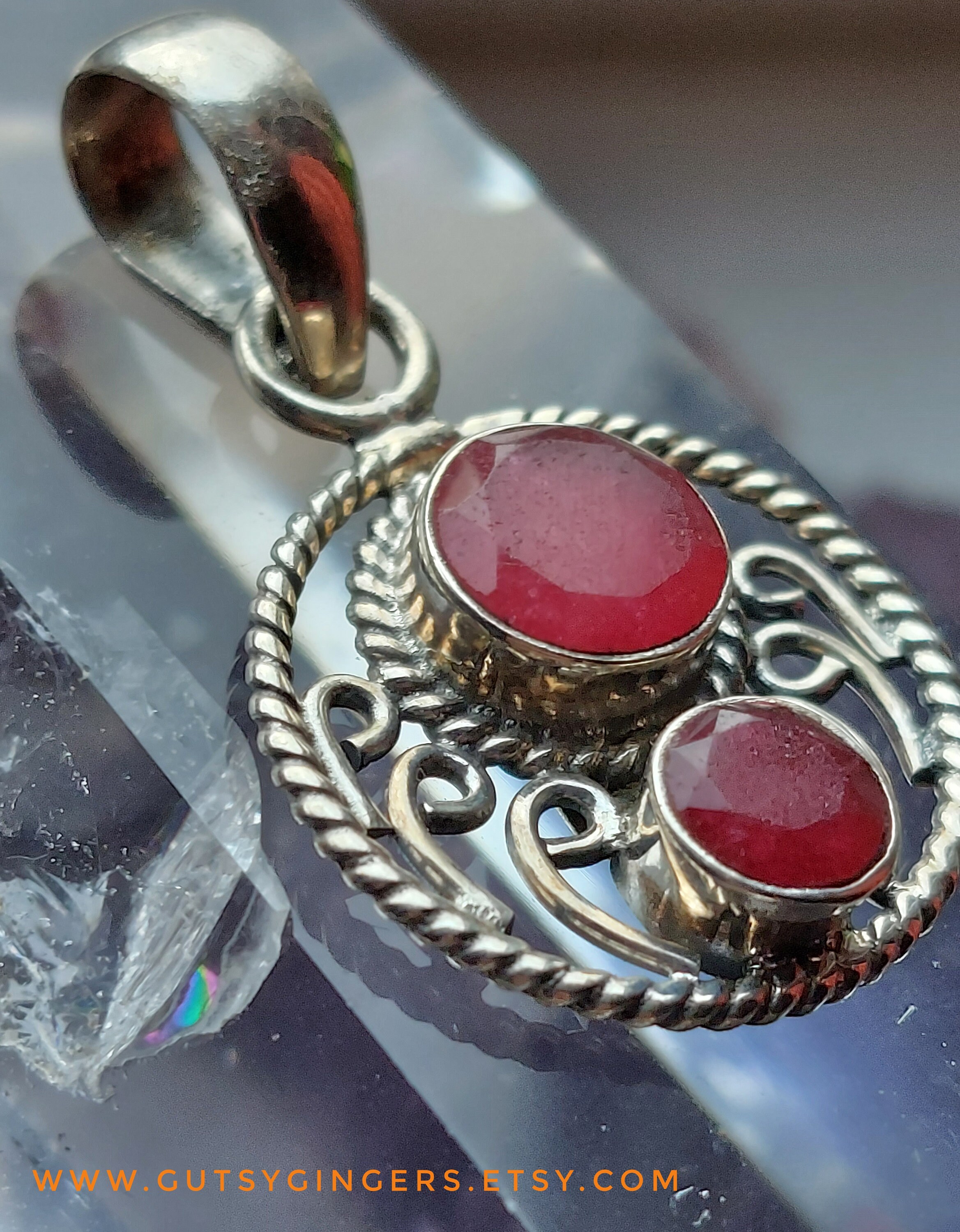 【美品】 Floatia Designs Ruby (FETD-05) Vivid Raw Ruby Double Natural Faceted Gem Set Into a