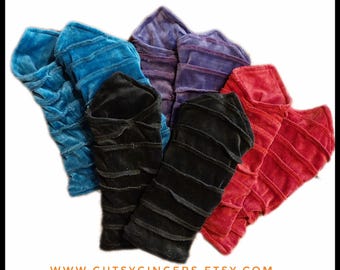Ribbed stretch velvet pixie arm wrist warmer fingerless gloves bohemian hippy gothic punk alternative Burlesque Cosplay