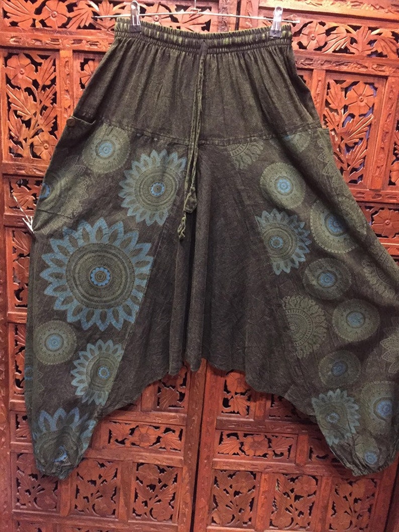 Heavy cotton Mandala tribal bold print unisex bohemian harem trousers hippy yoga new age meditation fractal unisex